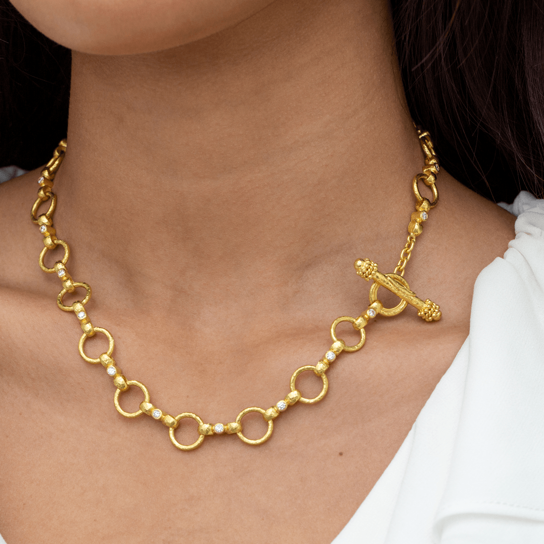 Elizabeth Locke Yellow Gold & Diamond Celtic Link Necklace
