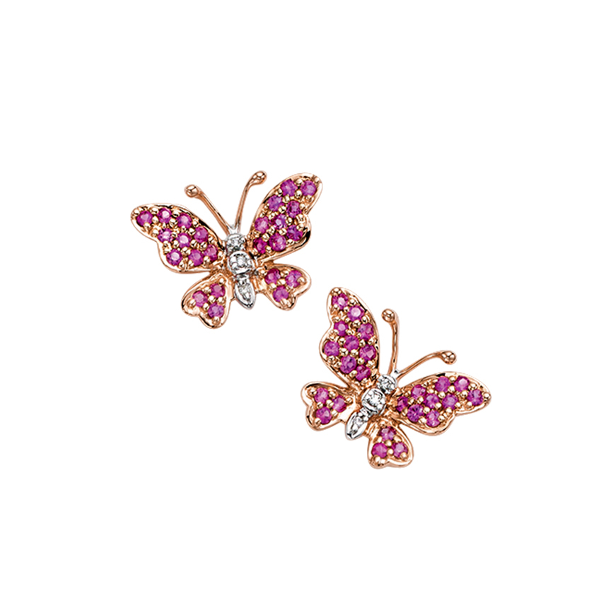 Rose Gold, Pink Sapphire & Diamond Butterfly Post Earrings 0
