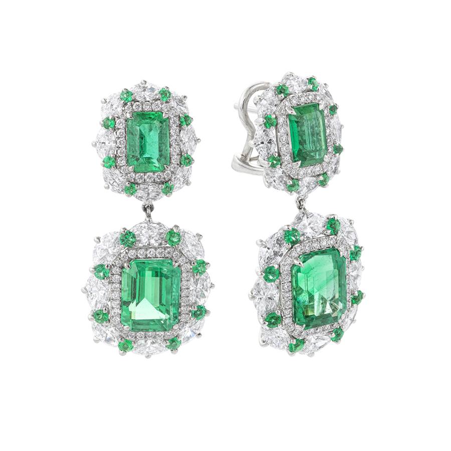 Emerald and Diamond Drop Earrings 0
