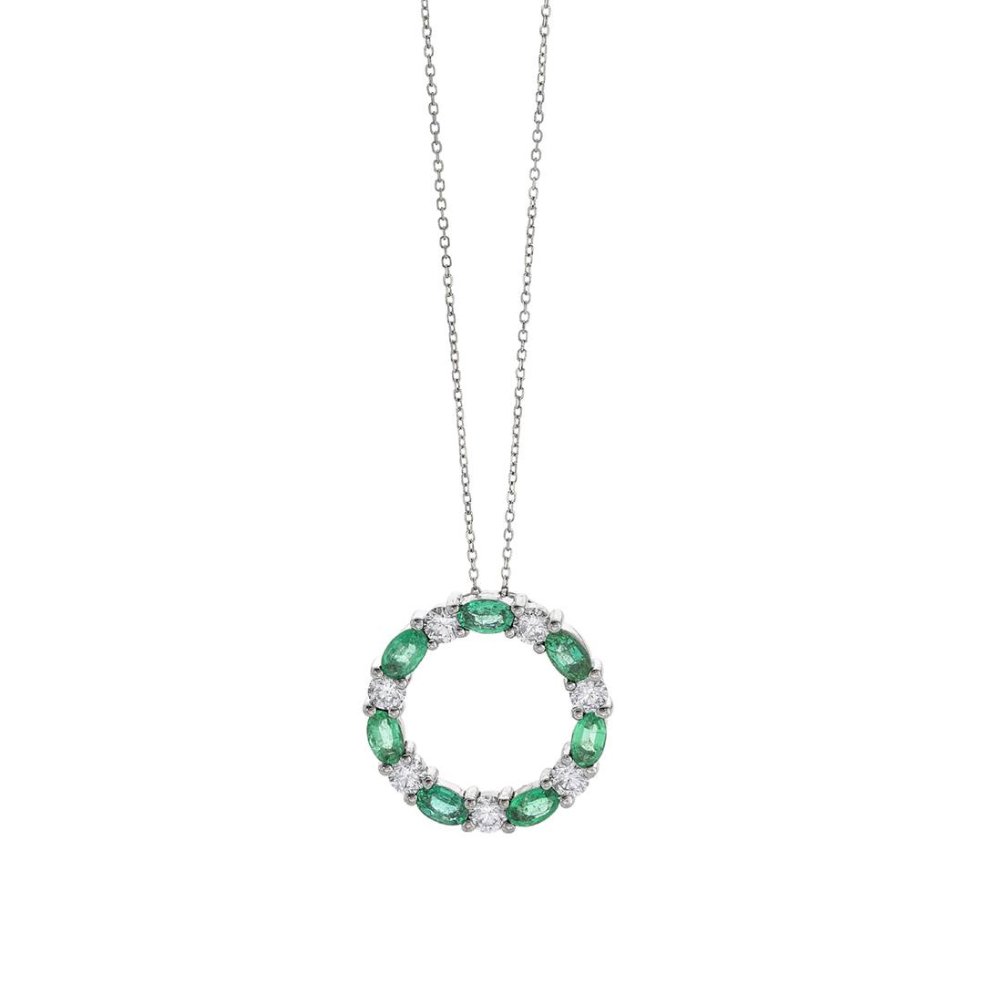 Open Circle Diamond and Emerald Necklace 0