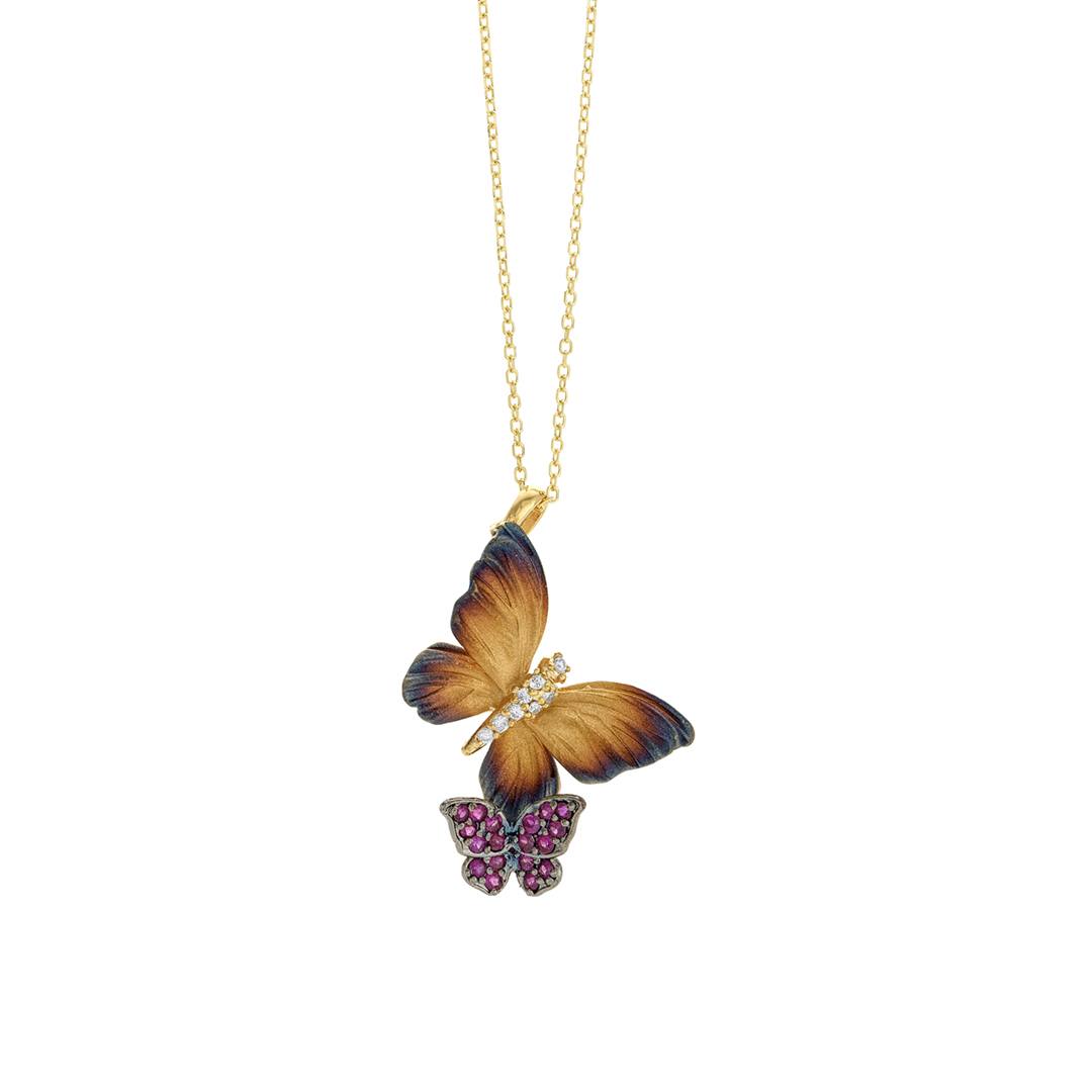 Ruby and Diamond Butterfly Pendant Necklace 0
