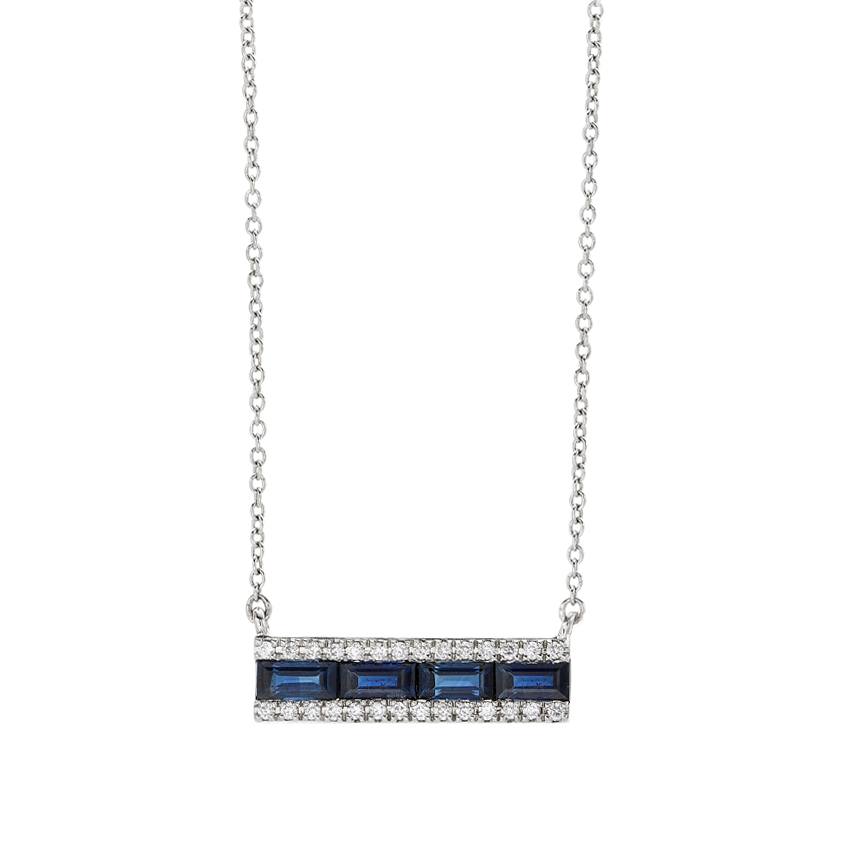 White Gold, Blue Sapphire & Diamond Bar Necklace 0