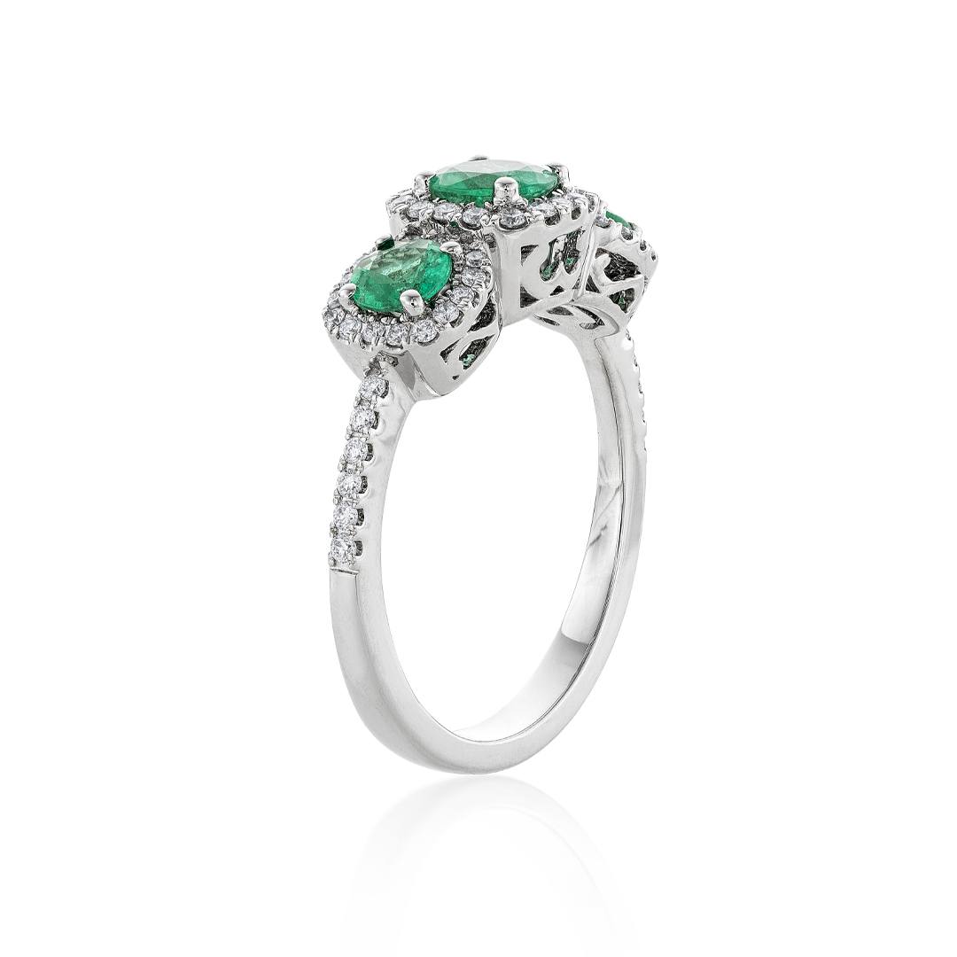 Three Emerald Stone Ring with Diamonds 0