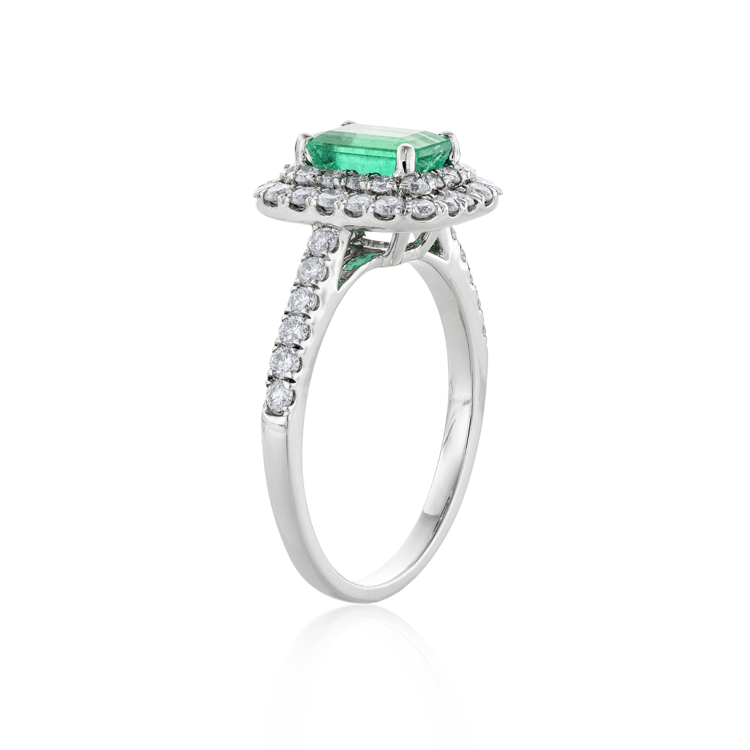 Emerald Ring with Double Stair Step Diamond Halo 0