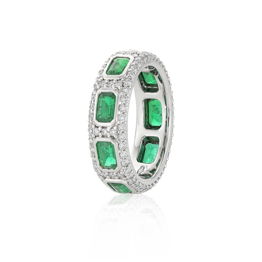Diamond Band with Emerald Accents
