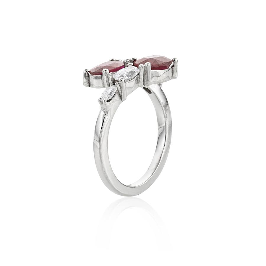 Oval Ruby and Diamond Bypass Ring