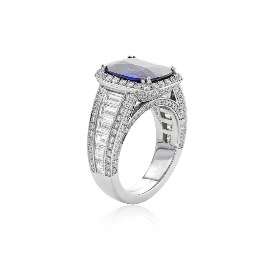 Platinum Cushion Sapphire Ring with Diamonds