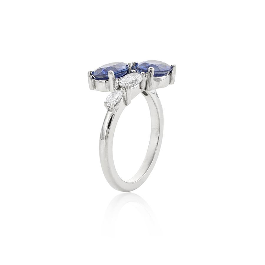 Oval Sapphire and Diamond Two Stone Bypass Ring