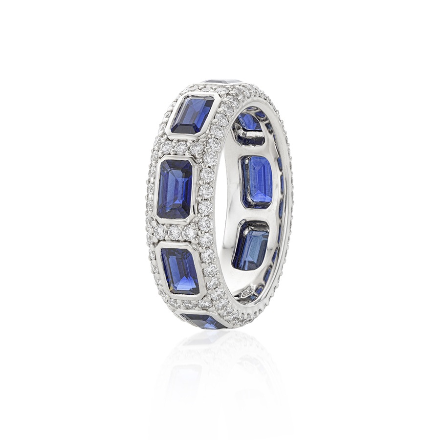 Diamond Band with Sapphire Accents
