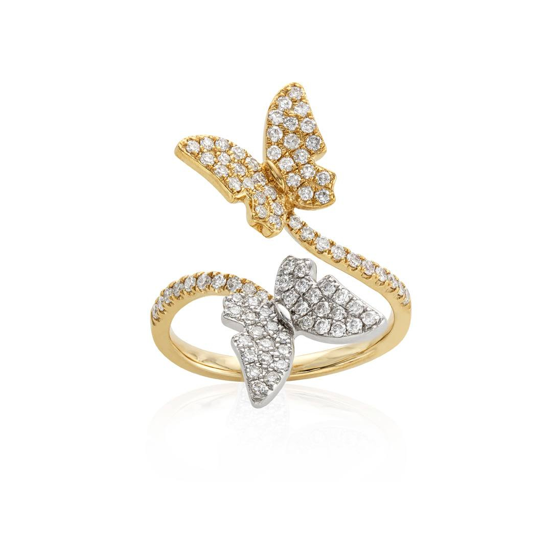 14k White Gold and Yellow Gold Butterfly Bypass Ring | Lee Michaels Fine Jewelry