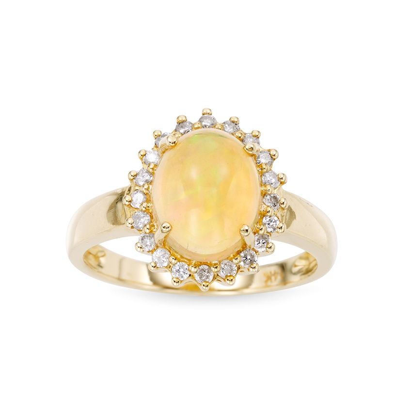 Opal & Diamond Halo Yellow Gold Ring | Lee Michaels Fine Jewelry
