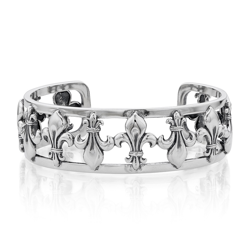 Silver Fleur-De-Lis bangle stainless steel boys women cuff bracelet simple 