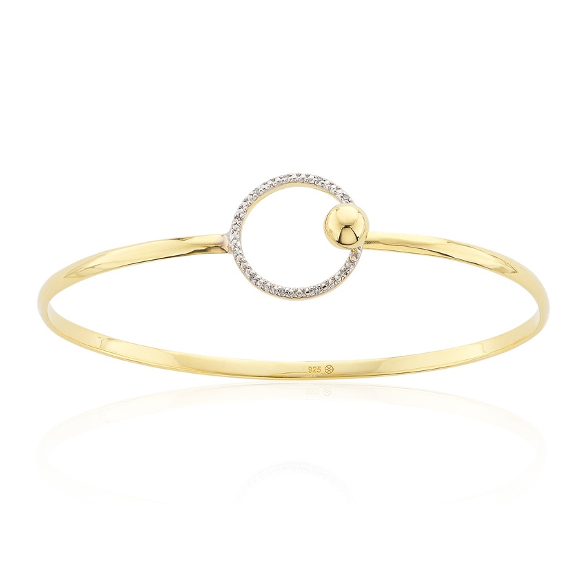 Yellow Gold Plated Sterling Silver & Diamond Open Circle Bangle 0
