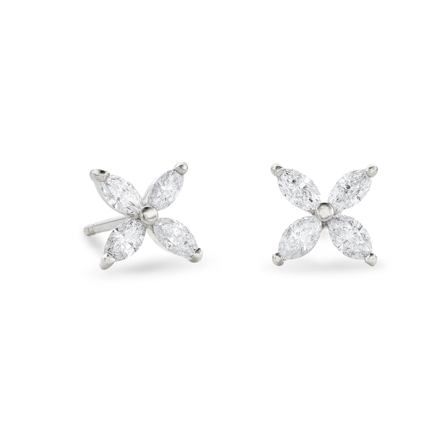 Floral Design Marquise Diamond Post Earrings 0