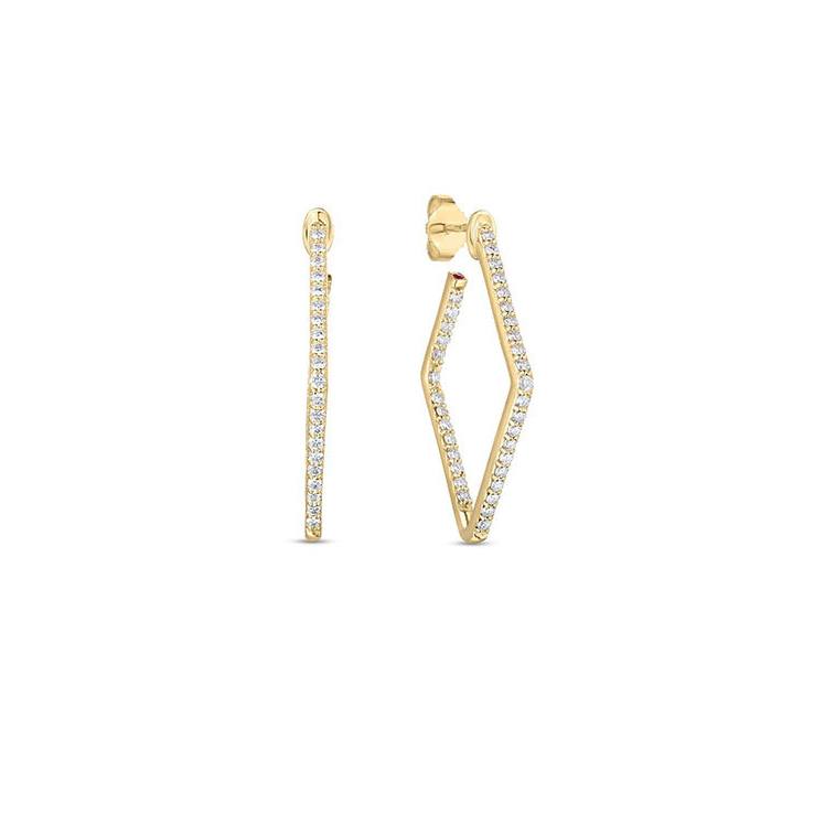 Roberto Coin 18K Square Shaped Diamond Hoop Earrings in Yellow Gold 0