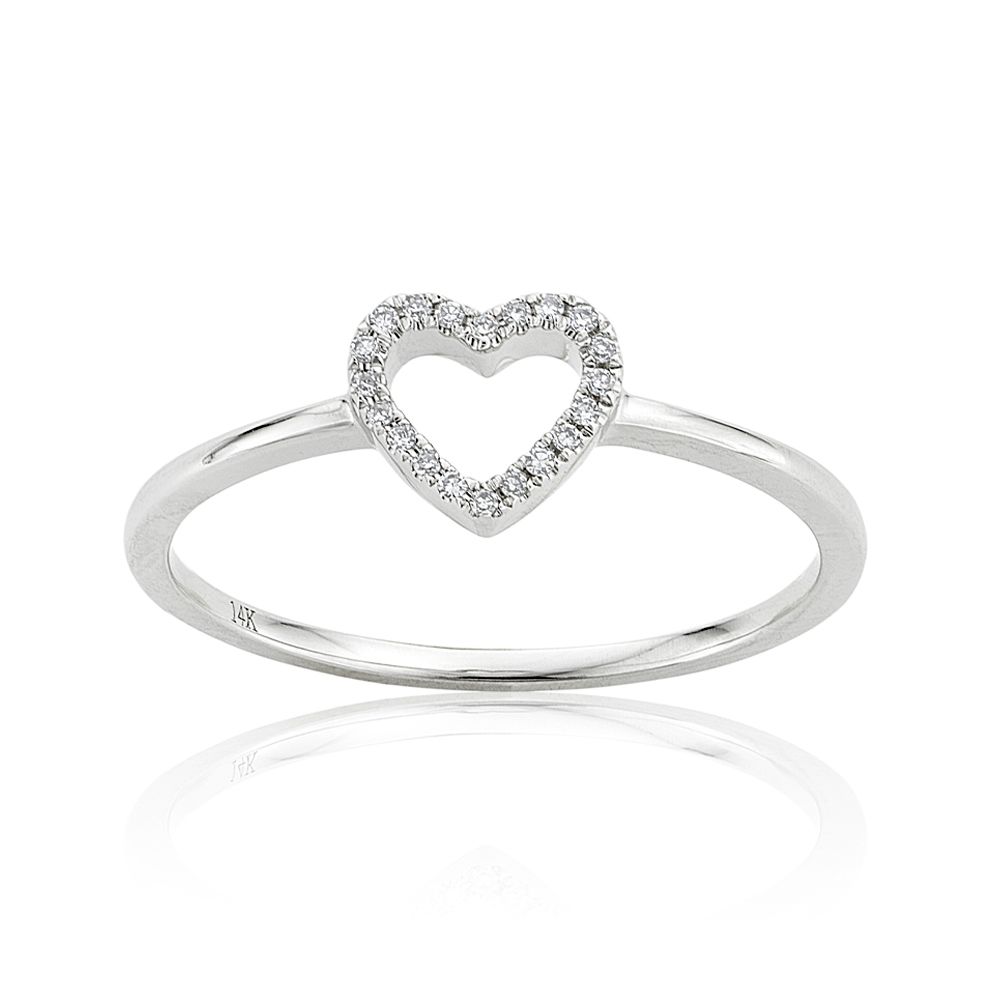 White Gold & Diamond Open Heart Ring 0