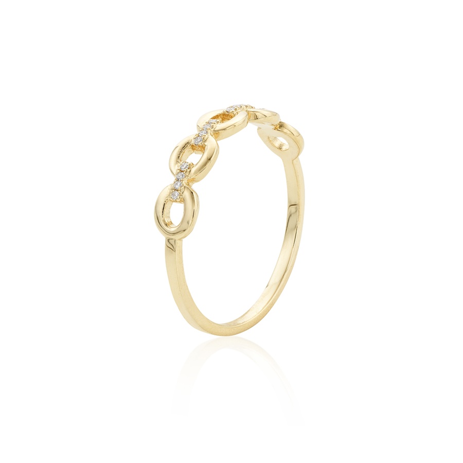 Pave Diamond Link Yellow Gold Ring