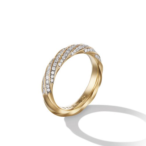 David Yurman Cable Edge Band Ring in Recycled 18K Yellow Gold with Pave Diamonds
