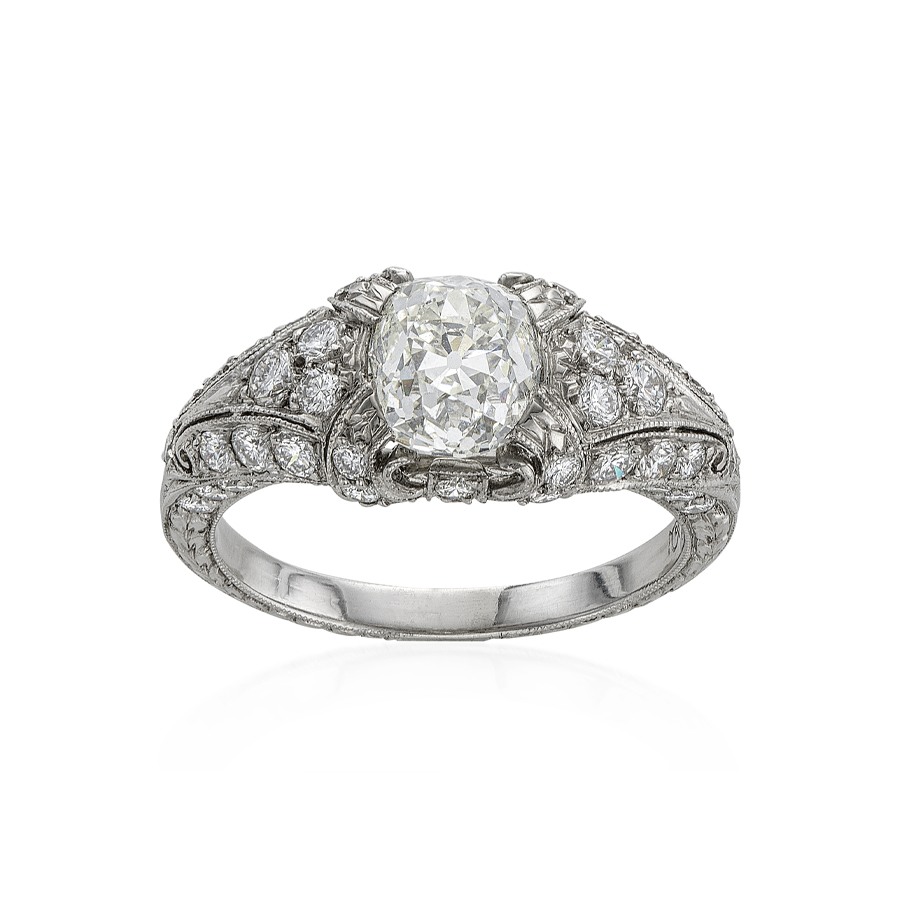 Estate Collection Cerro Platinum Diamond Chased Engagement Ring 0