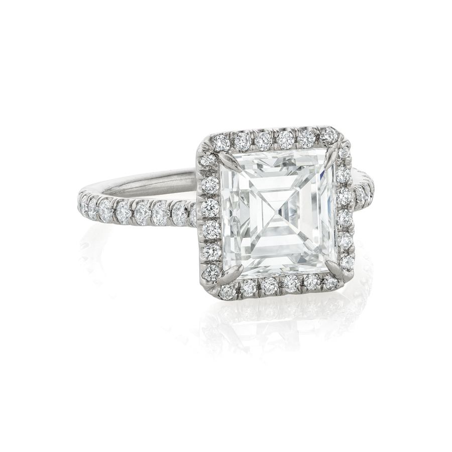 Platinum Emerald Cut Diamond Halo Engagement Ring 1