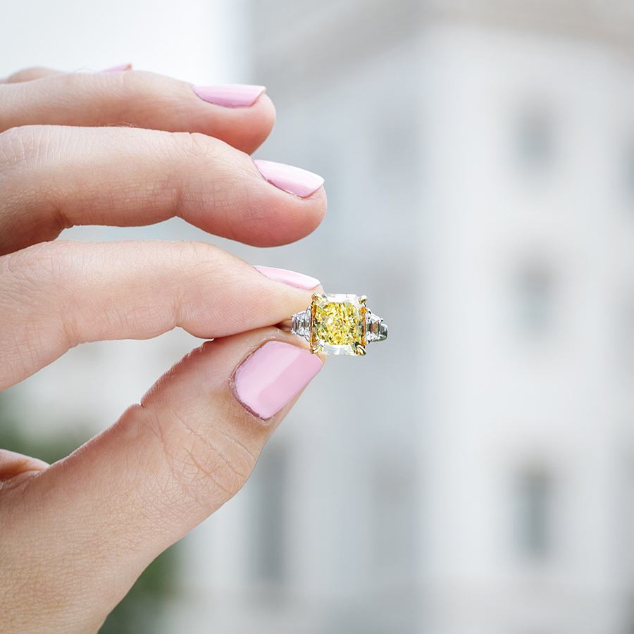 Fancy Yellow Diamond & White Diamond Engagement Ring 1
