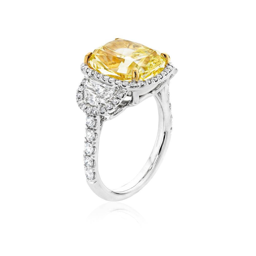 Platinum & Yellow Gold 7.24 Ctw Cushion Cut Yellow Diamond Engagement Ring 2