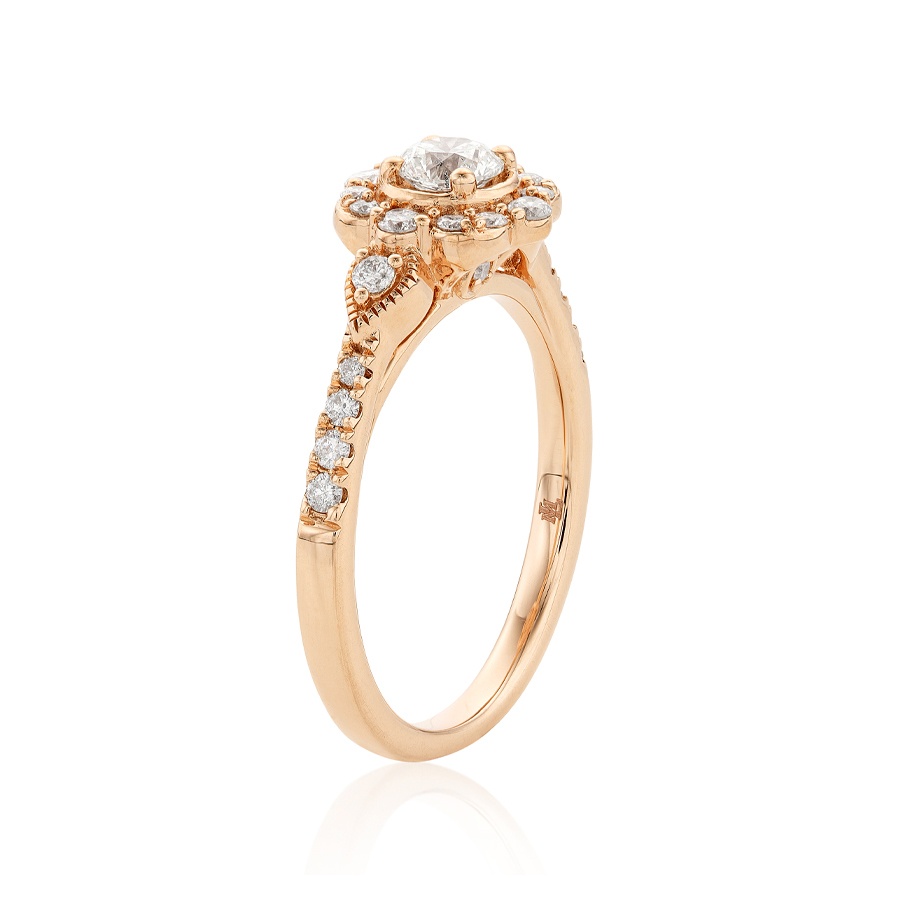 Scalloped Round Diamond Engagement Ring In Rose Gold 1