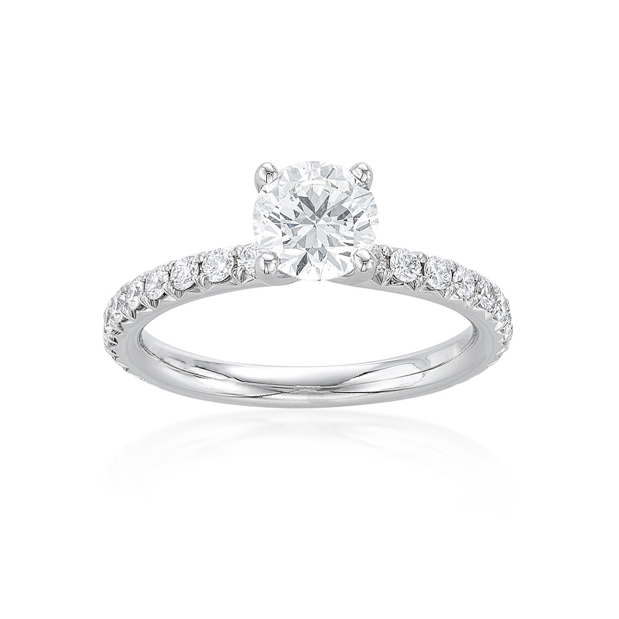 1.00 CT Round Diamond Engagement Ring with French Set Diamond Accents 0