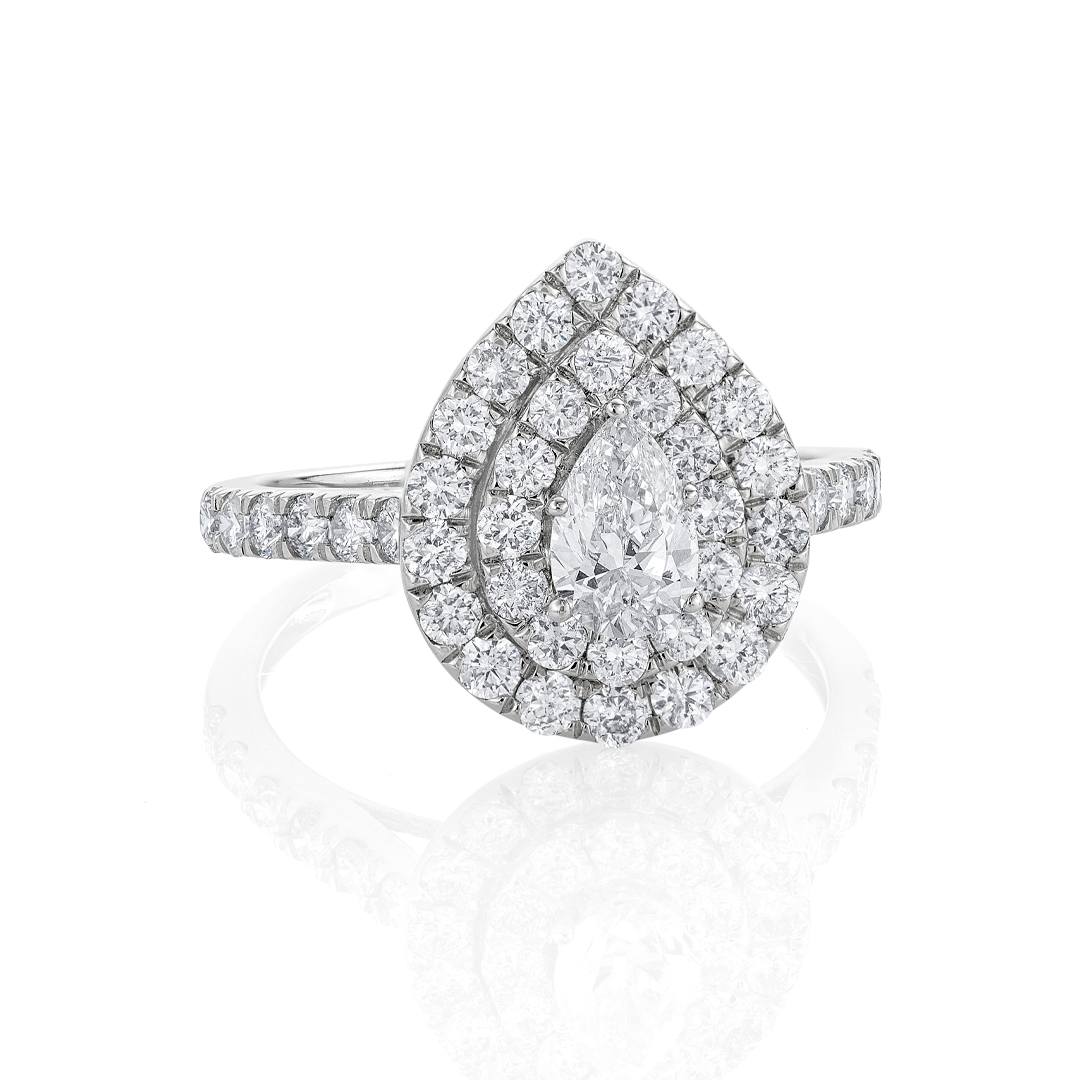 2.00 CTW Pear Cut Diamond Bridal Ring Set with Two Step Down Diamond Halos 0
