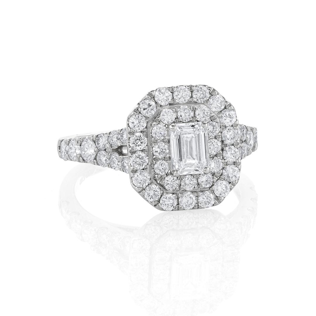 2.00 CTW Emerald Cut Diamond Bridal Ring Set with Octagonal Diamond Halos 0