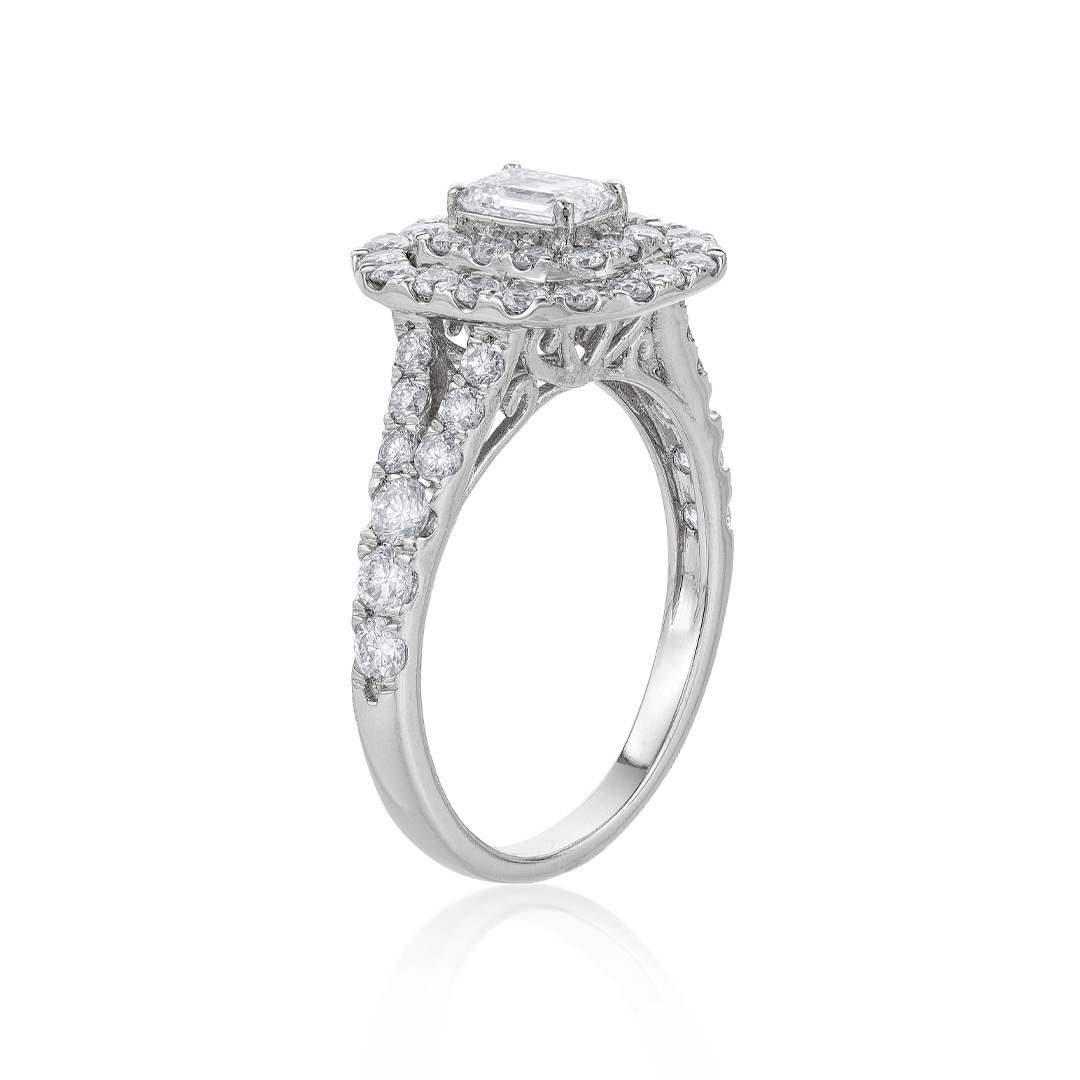 2.00 CTW Emerald Cut Diamond Bridal Ring Set with Octagonal Diamond Halos 1