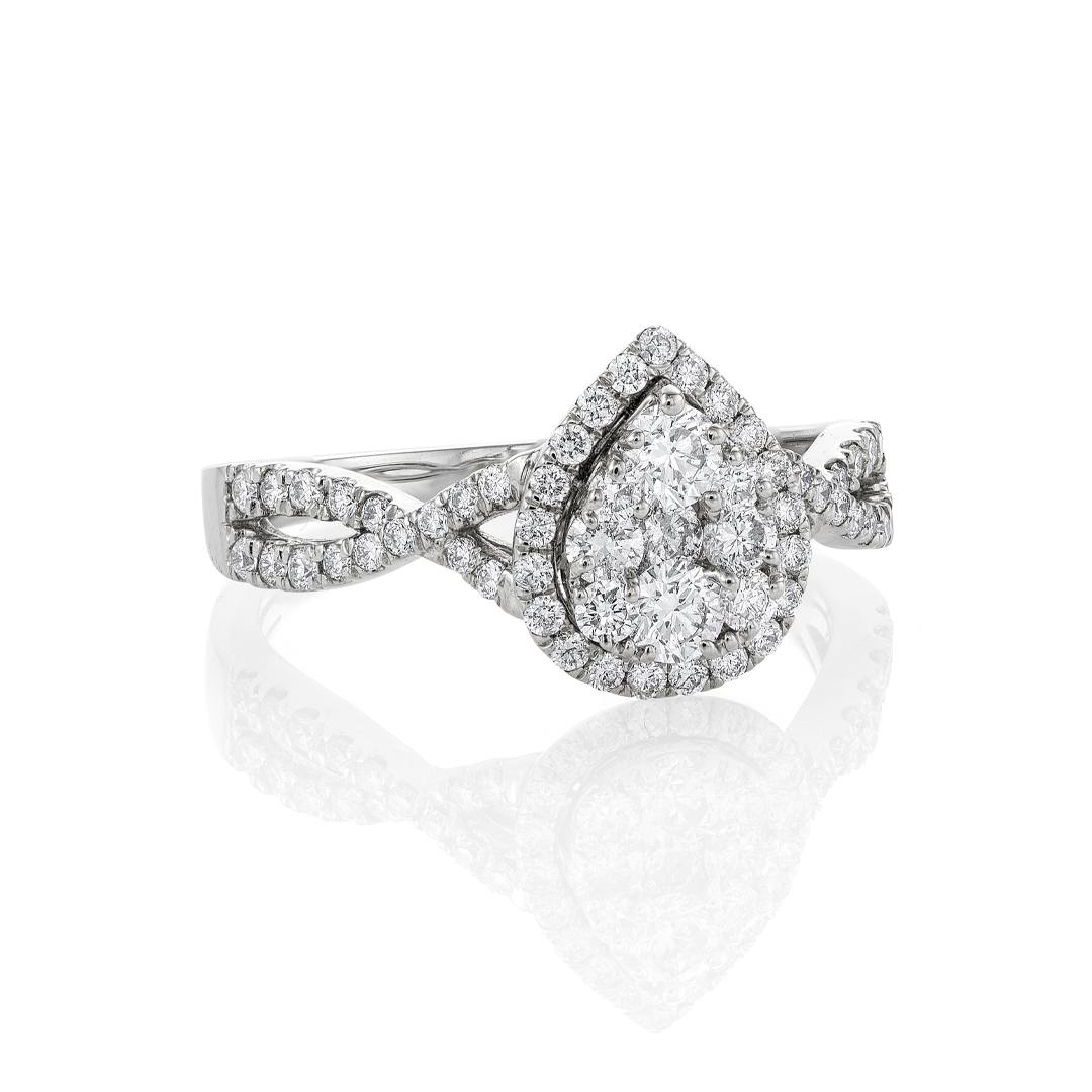1.00 CTW Pear Shape Diamond Cluster Bridal Ring Set 0