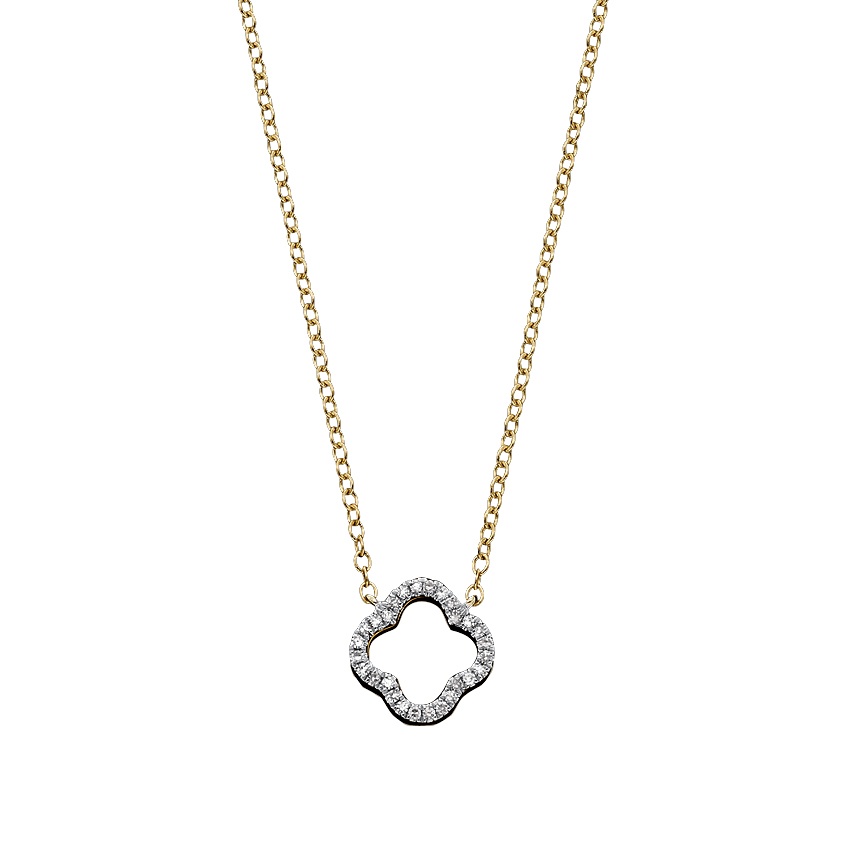 Yellow Gold & Diamond Open Clover Necklace 0