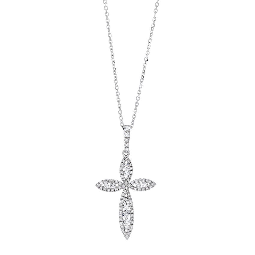 Marquise Shaped Cross Pendant Necklace with Diamonds 0