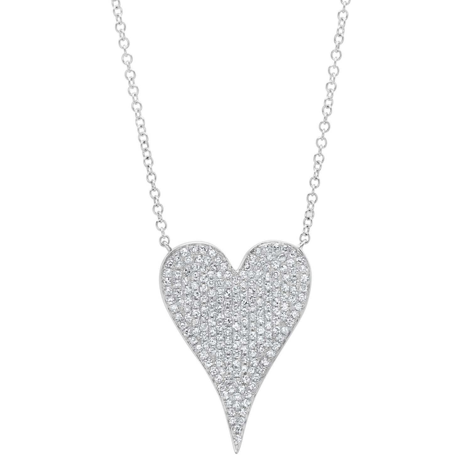 White Gold & Diamond Modern Heart Pendant Necklace 0