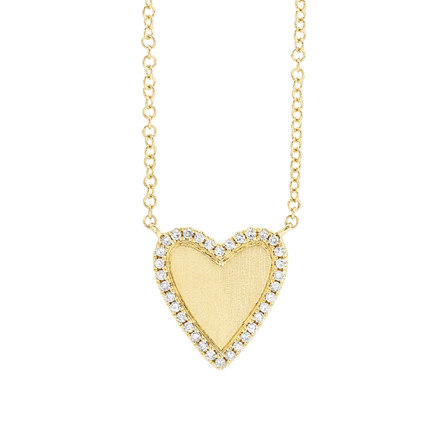 Yellow Gold & Diamond Halo Polished Heart Pendant Necklace 0