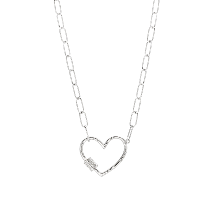 Sterling Silver Paperclip Link Heart Necklace 0