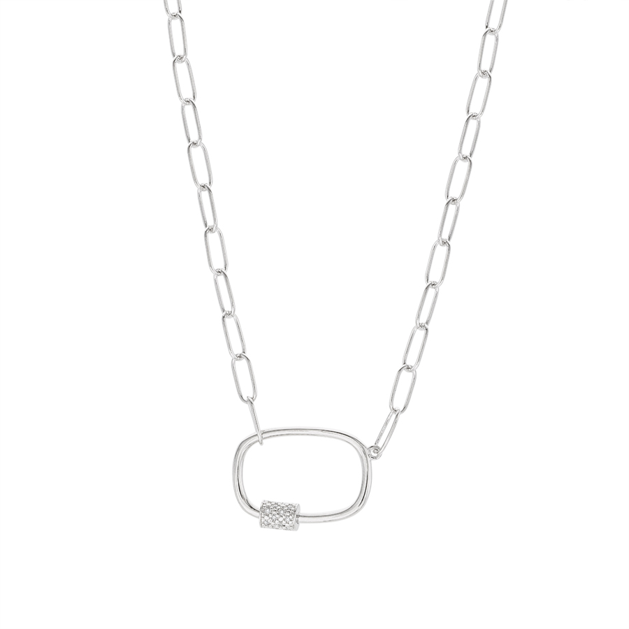Sterling Silver Paperclip Link Oval Necklace 0