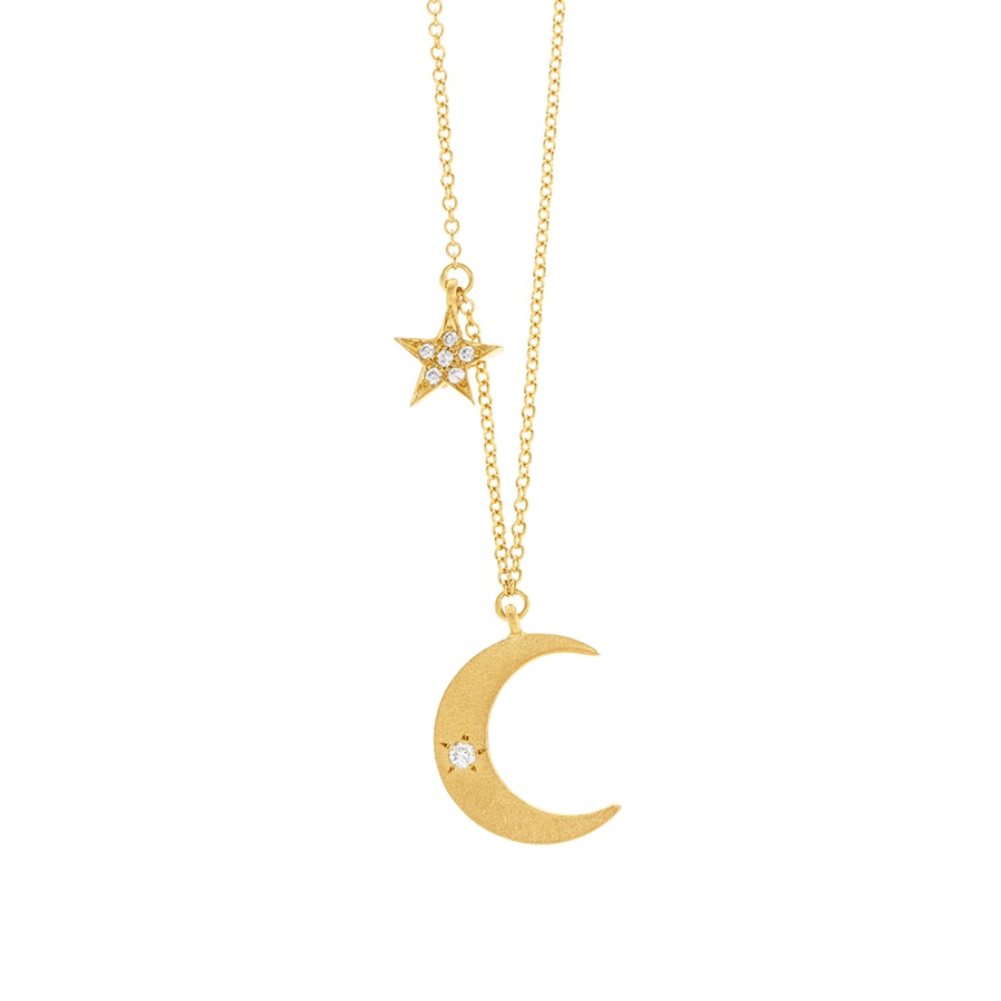 Diamond Star and Moon Necklace