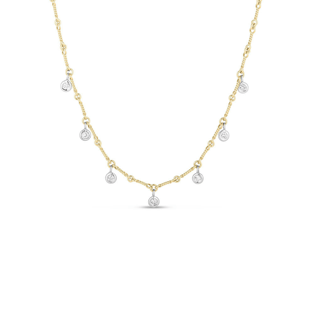 Roberto Coin 18K Dogbone Chain Necklace with Dangling Diamonds 0