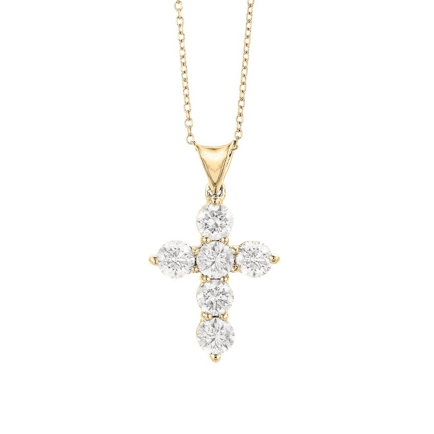 1.50 CTW Yellow Gold Six Diamond Cross Pendant Necklace 0