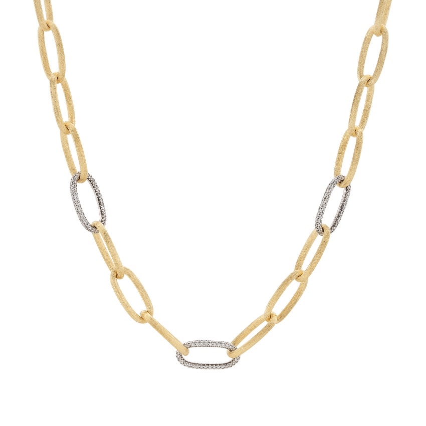 Yellow & White Gold Diamond Accented Oval Link Chain Necklace 0