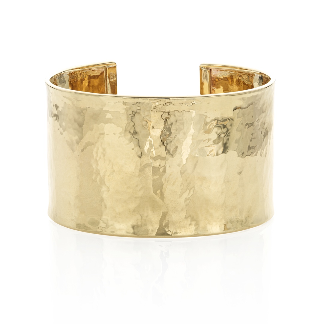 Wide Hammered Finished Yellow Gold Cuff 0