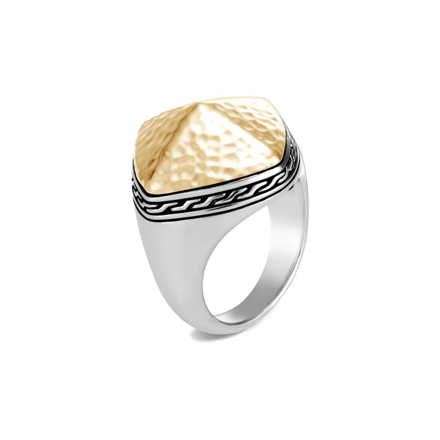 John Hardy Classic Chain Sugarloaf Ring in Silver, Hammered 18 Karat Gold 2