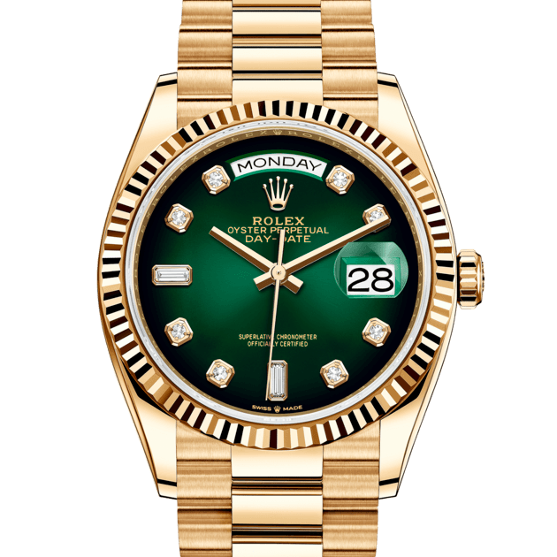 Rolex Day-Date 36, m128238-0069. Available at Lee Michaels Fine Jewelry