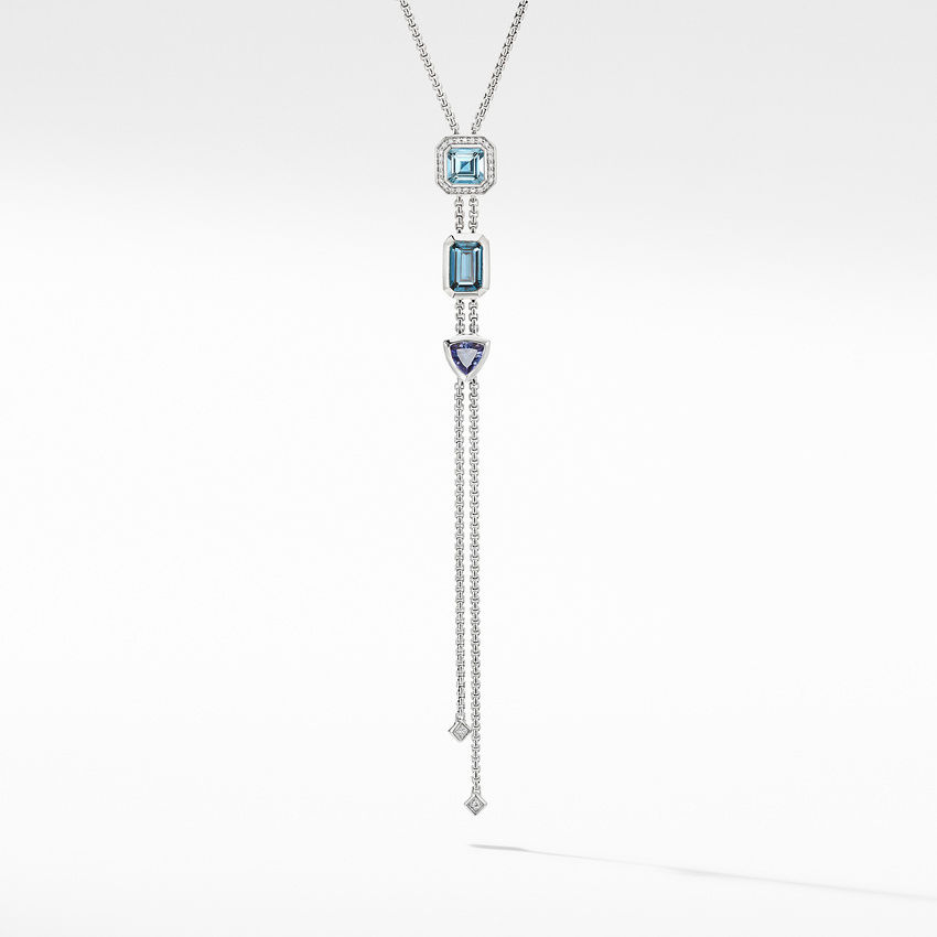 David Yurman Novella Y Necklace with Blue Topaz and Pave Diamonds 0