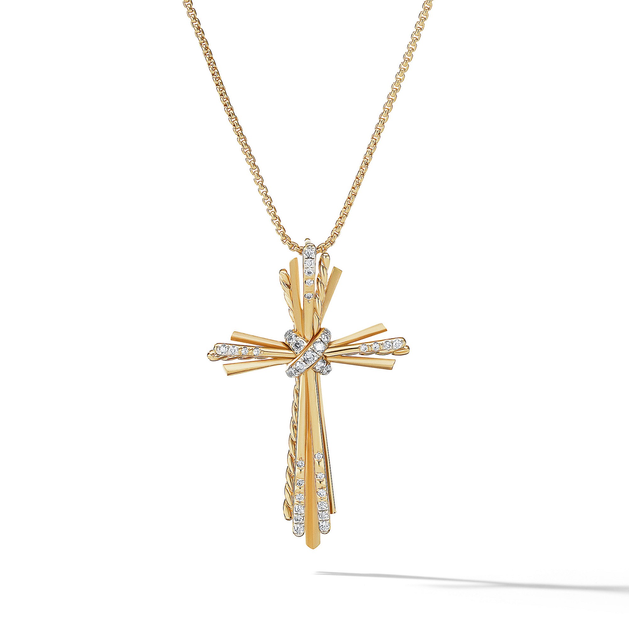 David Yurman Angelika Cross Necklace, 34mm, in 18K Yellow Gold with Pave Diamonds 0