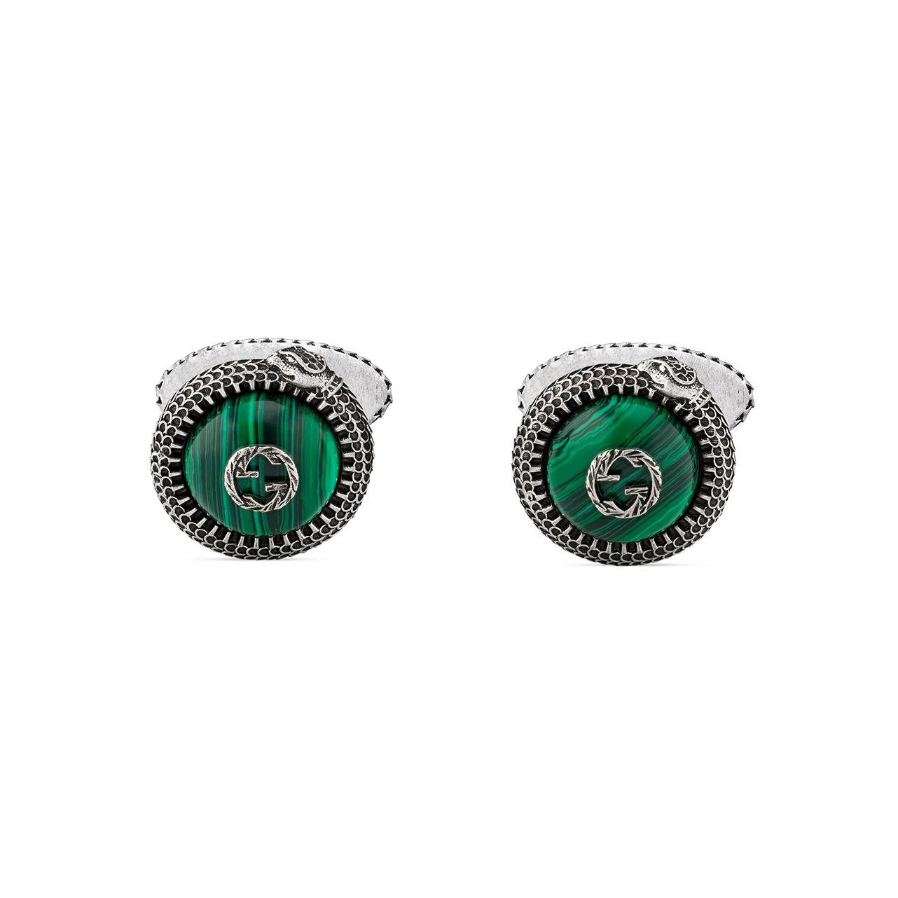 Gucci Sterling Silver & Green Resin GG Snake Cuff Links 0