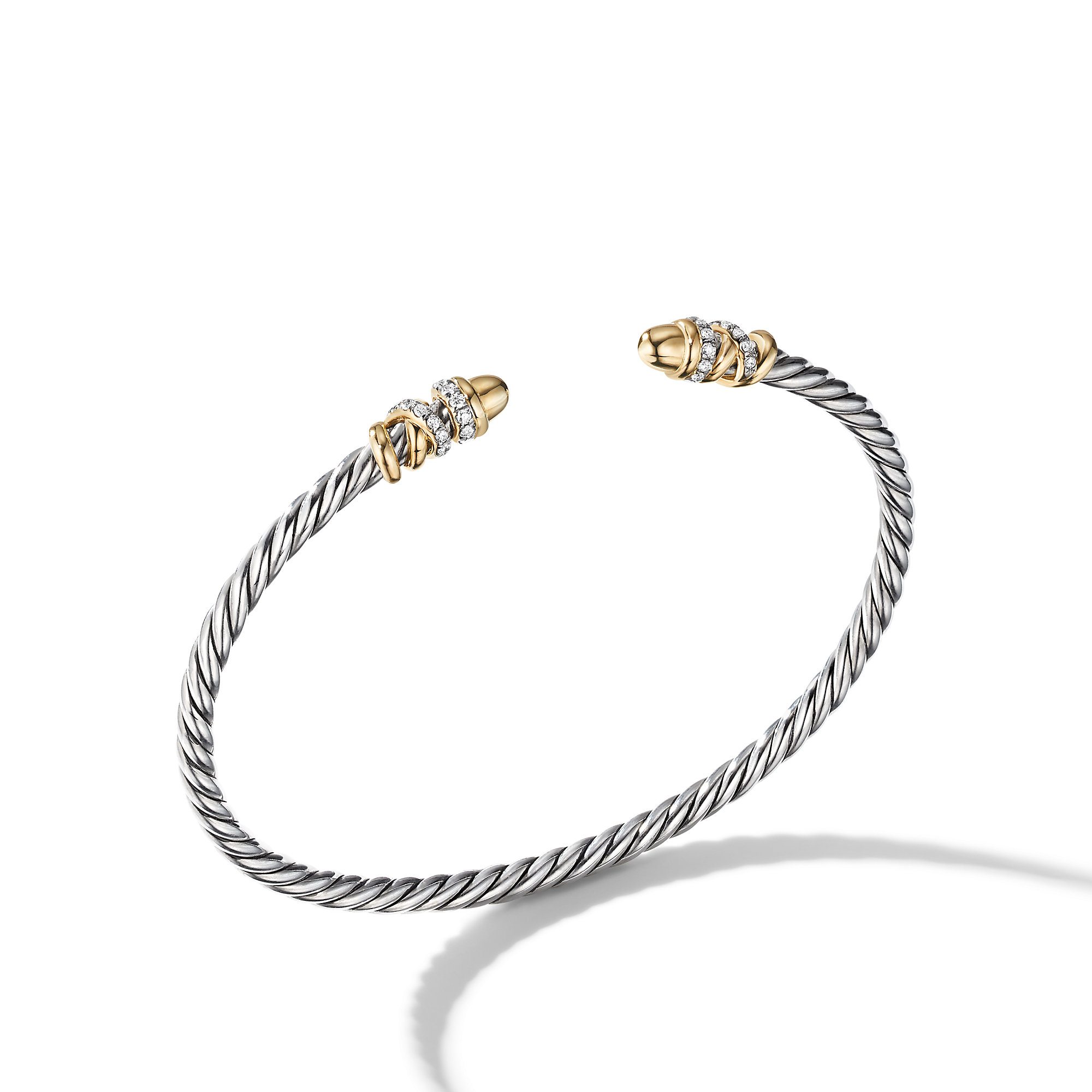 David Yurman | Petite Helena Open Bracelet with Pearls, 18K Yellow Gold and Diamonds | Side View