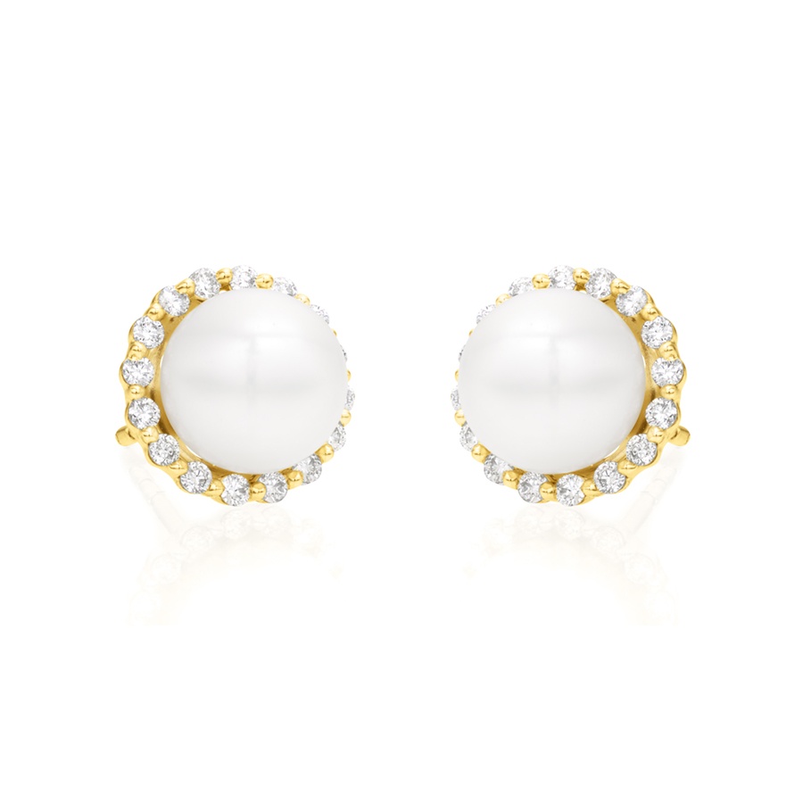Pearl and Diamond Halo Post Earrings 0